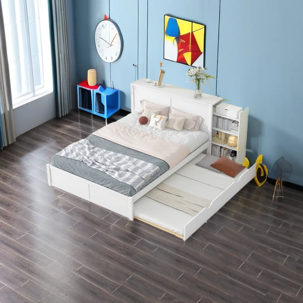 Queen Size Storage Platform Bed with Trundle A62842