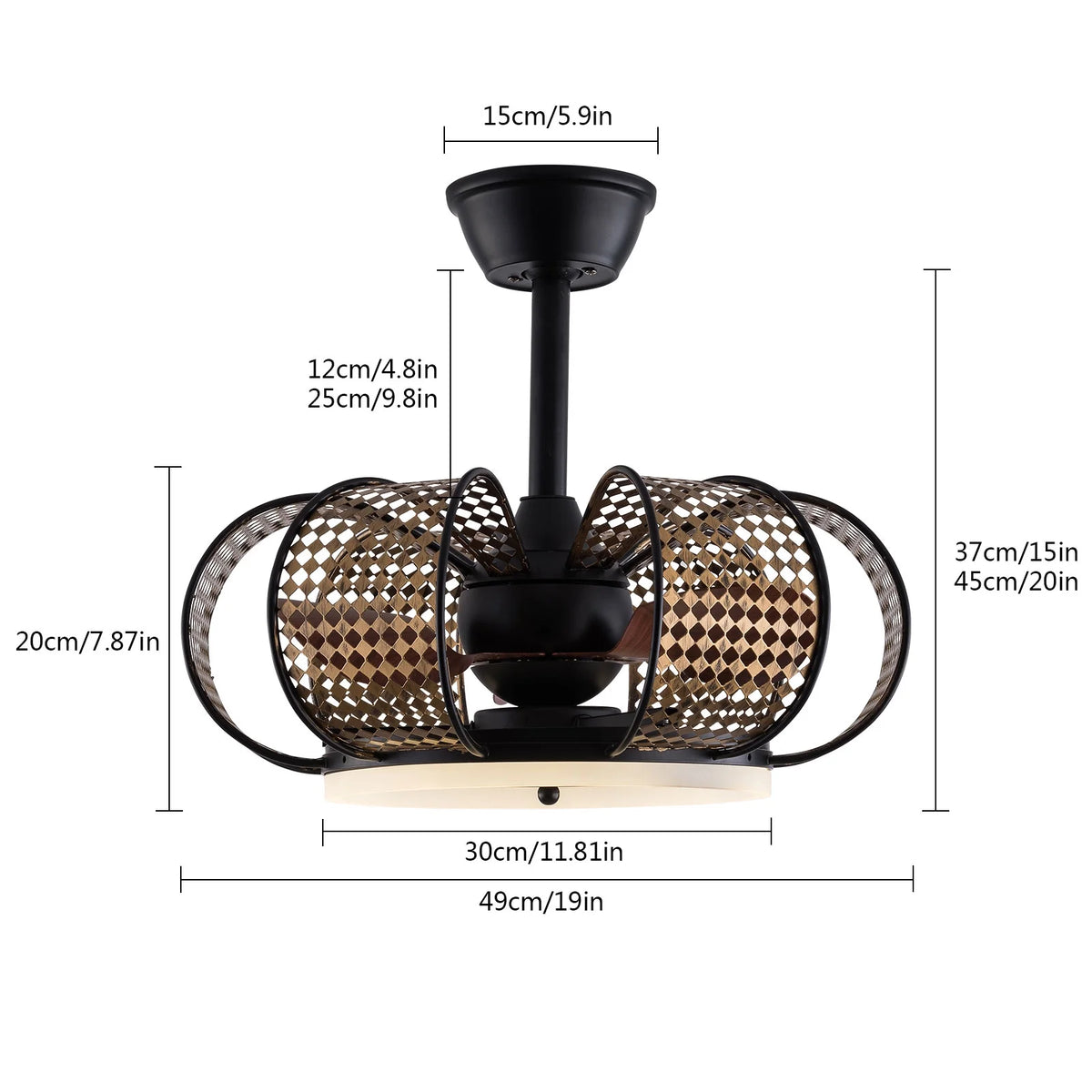19'' Black Ceiling Fan with Light and Remote Control A497