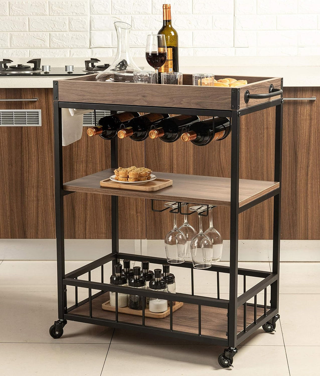 Bar Serving Cart Wood Metal Serving Trolley Z11071