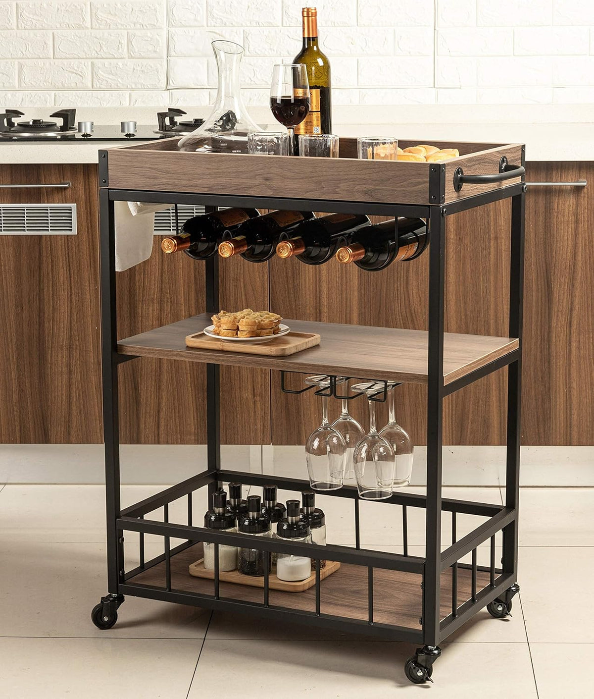 Bar Serving Cart Wood Metal Serving Trolley Z11071