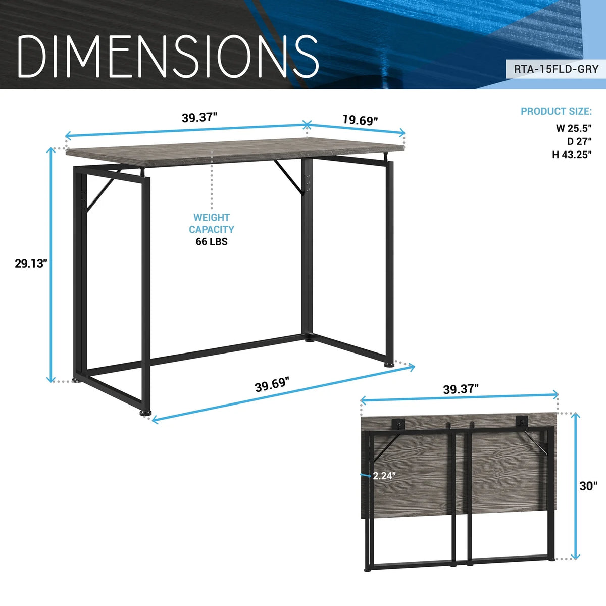 40" W Folding Computer Desk, Grey X35540