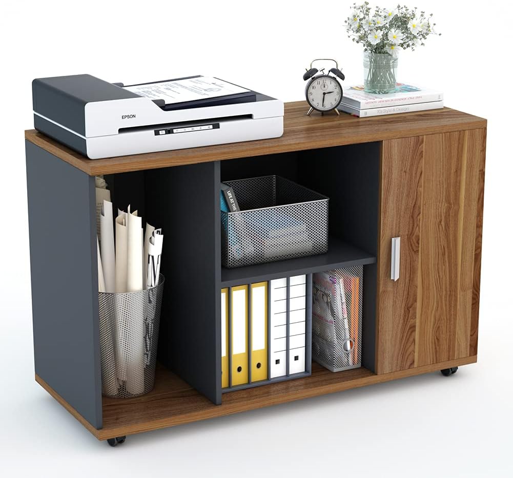 39 inches File Cabinet with Wheels and Doors, Dark Walnut F101