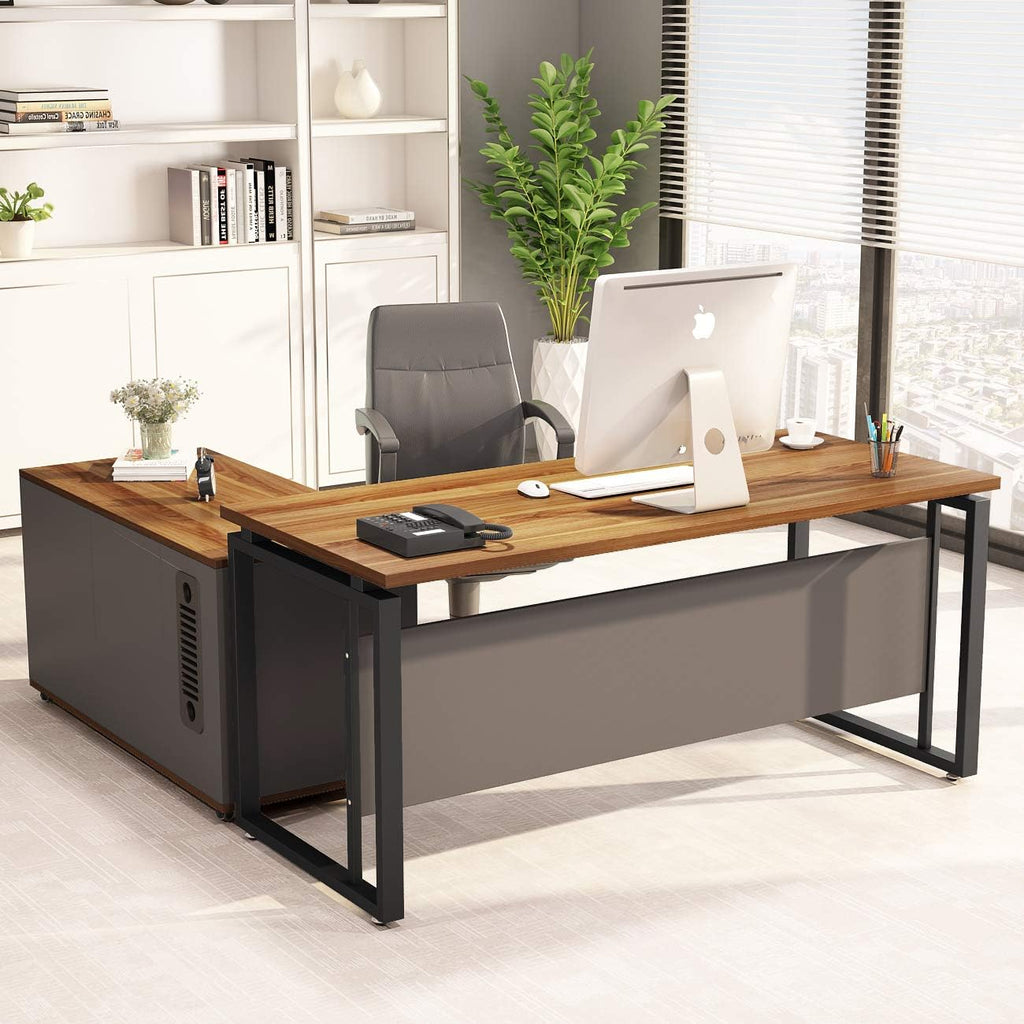 39 inches File Cabinet with Wheels and Doors, Dark Walnut F101