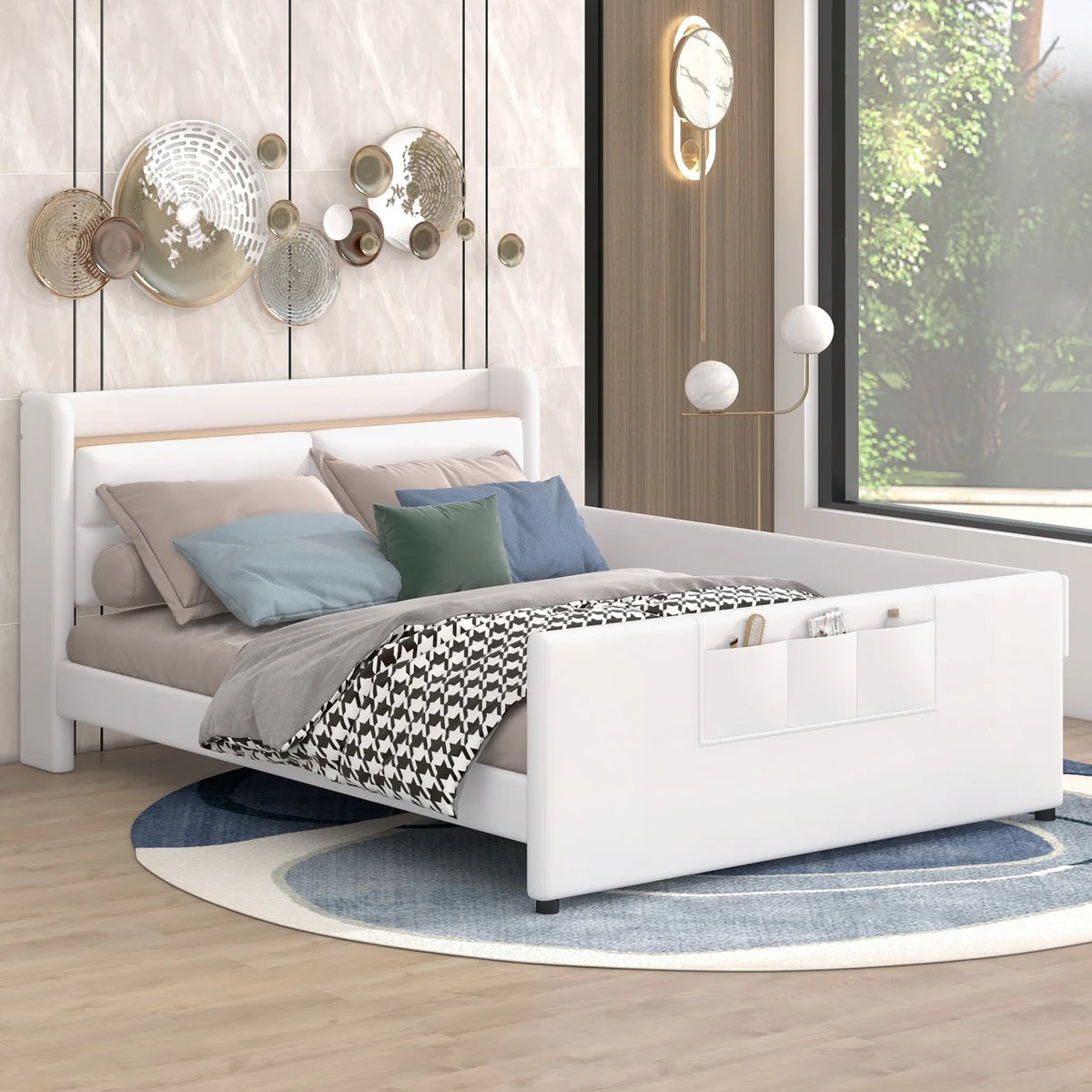 Twin Size Upholstered Platform Bed with Guardrail and Storage Headboard B214