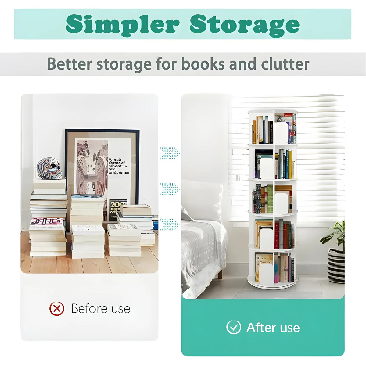 5 Tier 360° Rotating White Wood Bookshelf I4853