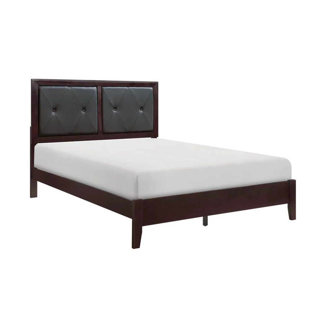 Queen Bed Faux Leather Tufted Headboard Espresso Brown F1389