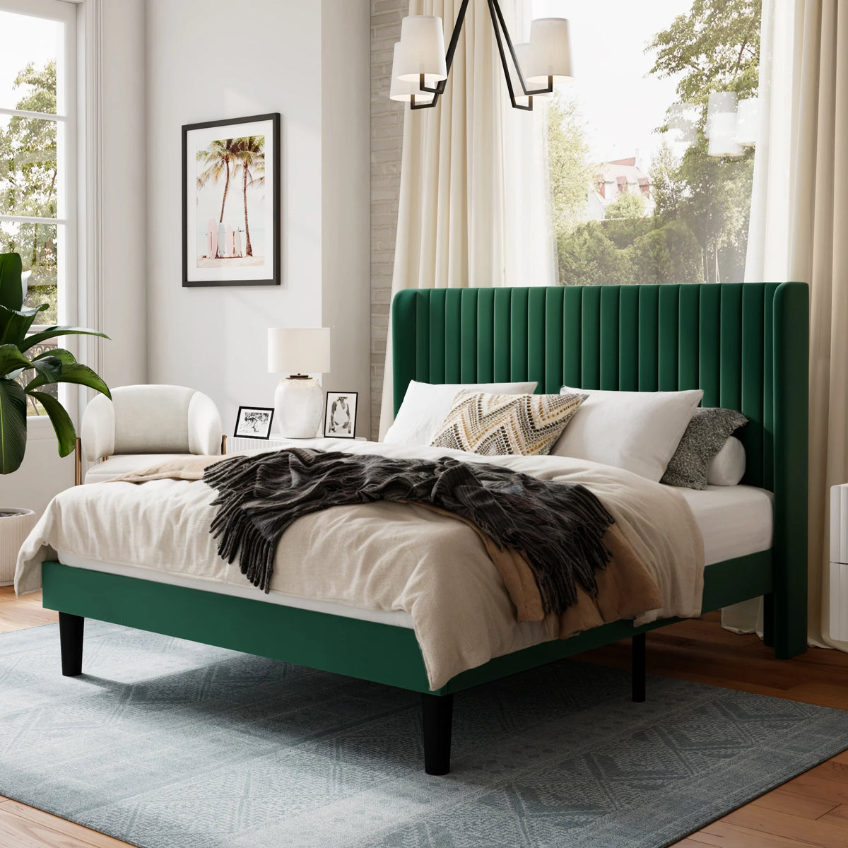 Queen Size Velvet Upholstered Platform Bed Frame U123580