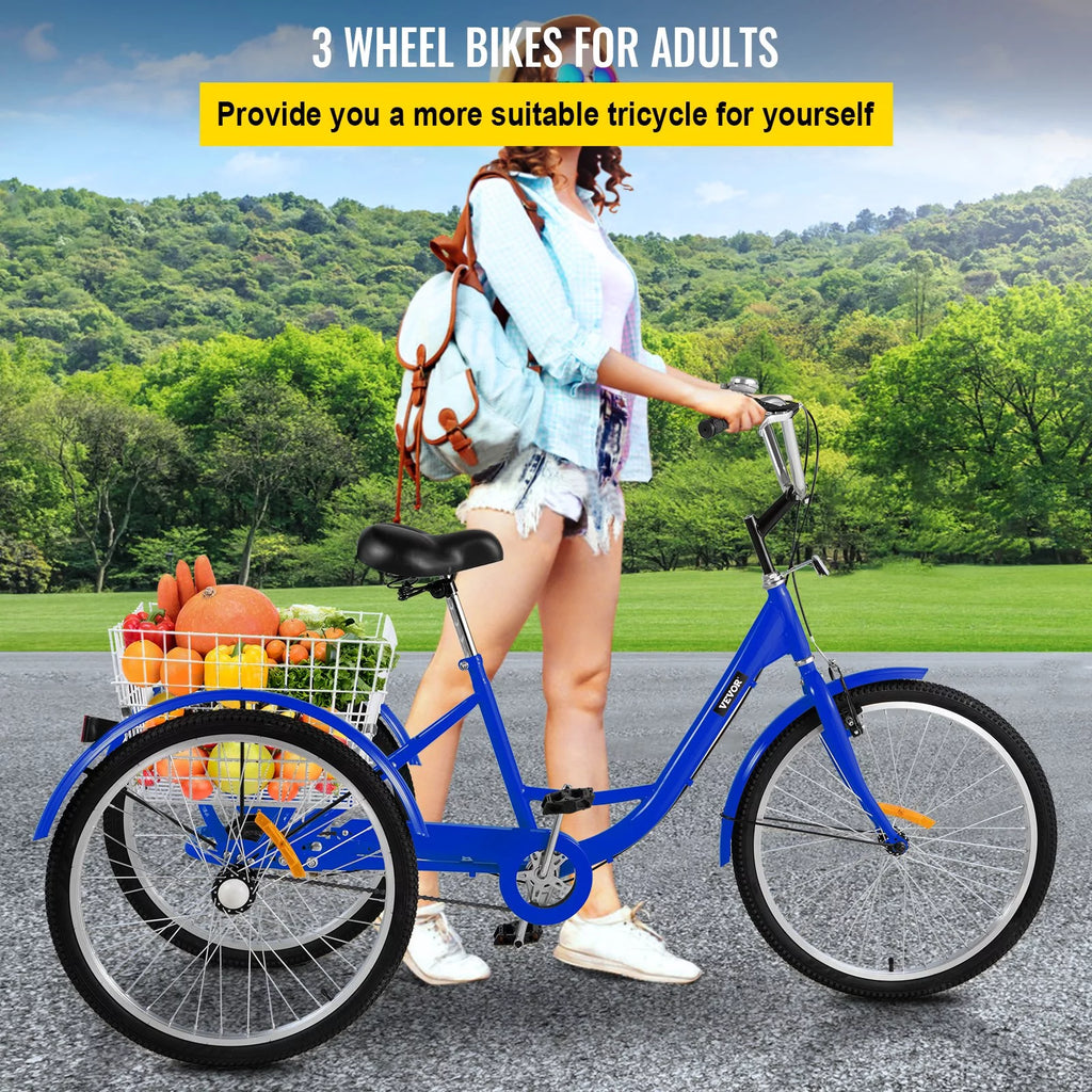 24" Single Speed Three Wheel Bike with Basket Blue L4527