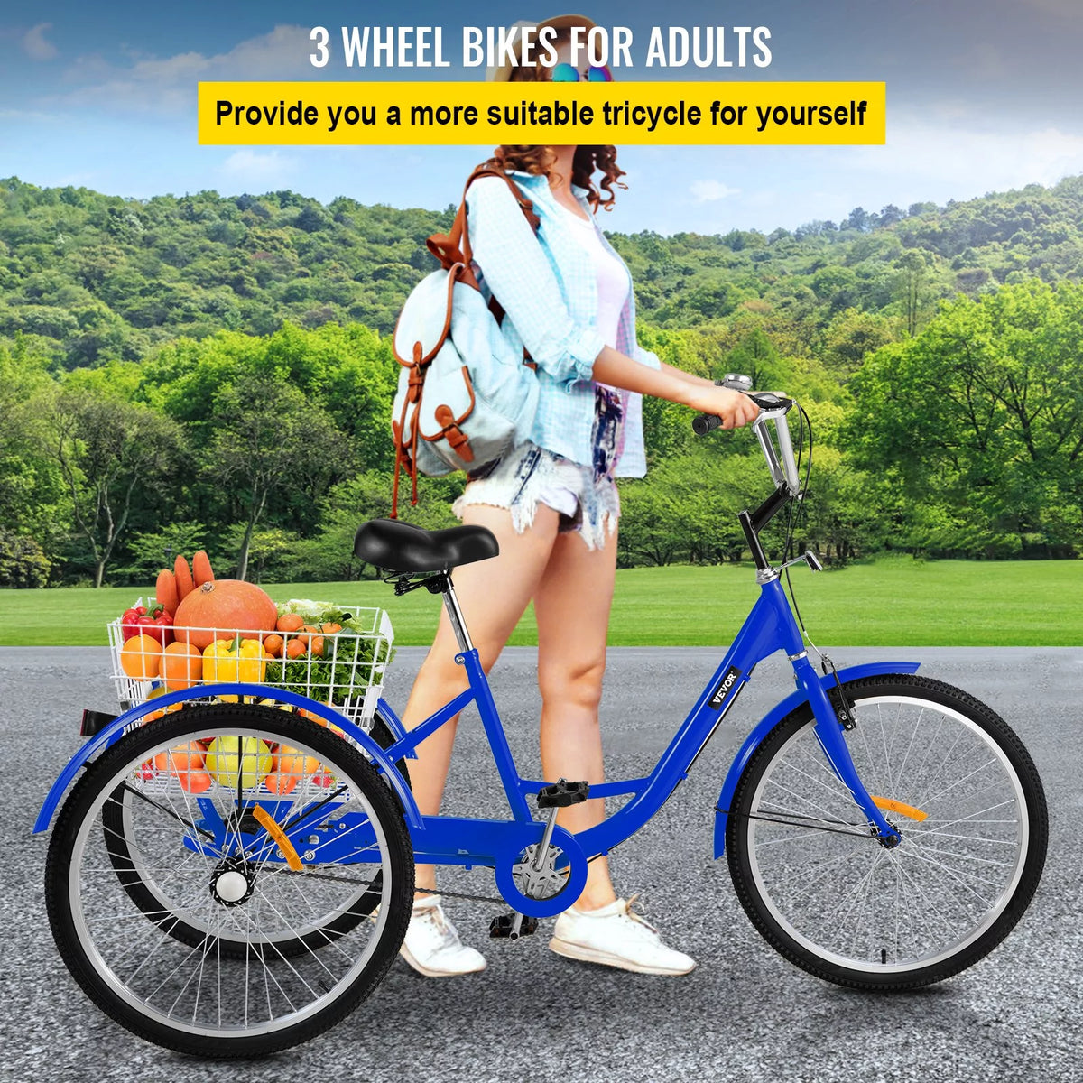 24" Single Speed Three Wheel Bike with Basket Blue L4527