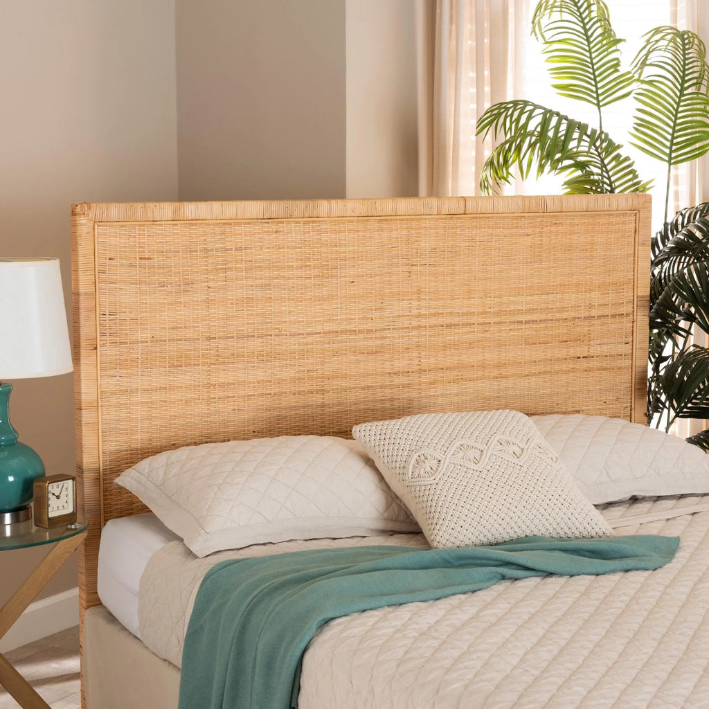 Natural Brown Rattan and Mahogany Wood King Size Headboard D17414