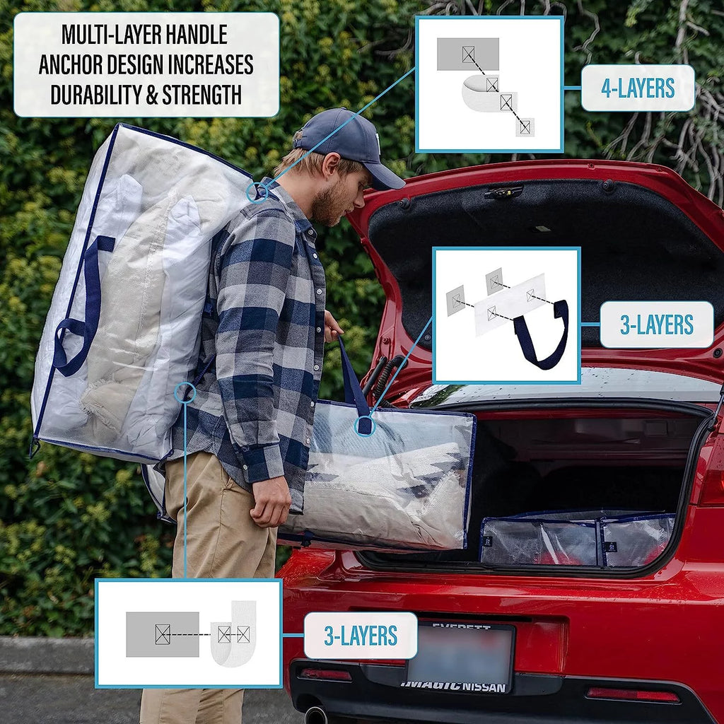 4 Pack Heavy Duty Extra Large Clear Moving Bags with Backpack Straps H582000