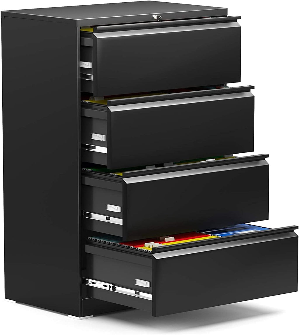 White 4 Drawer Metal Lateral File Cabinet with Lock L567604
