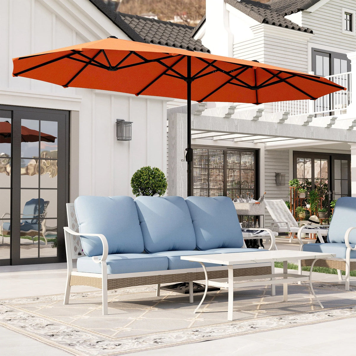 13x6.5ft Double-Sided Outdoor Patio Umbrella with Crank Handle, Beige S4080