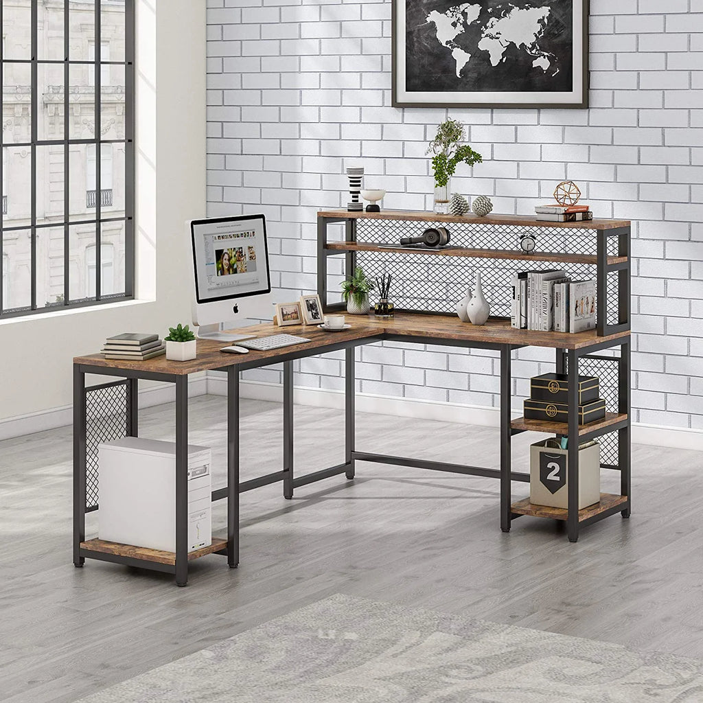 67" Computer Desk with Hutch and 5 Storage Shelves Y9331