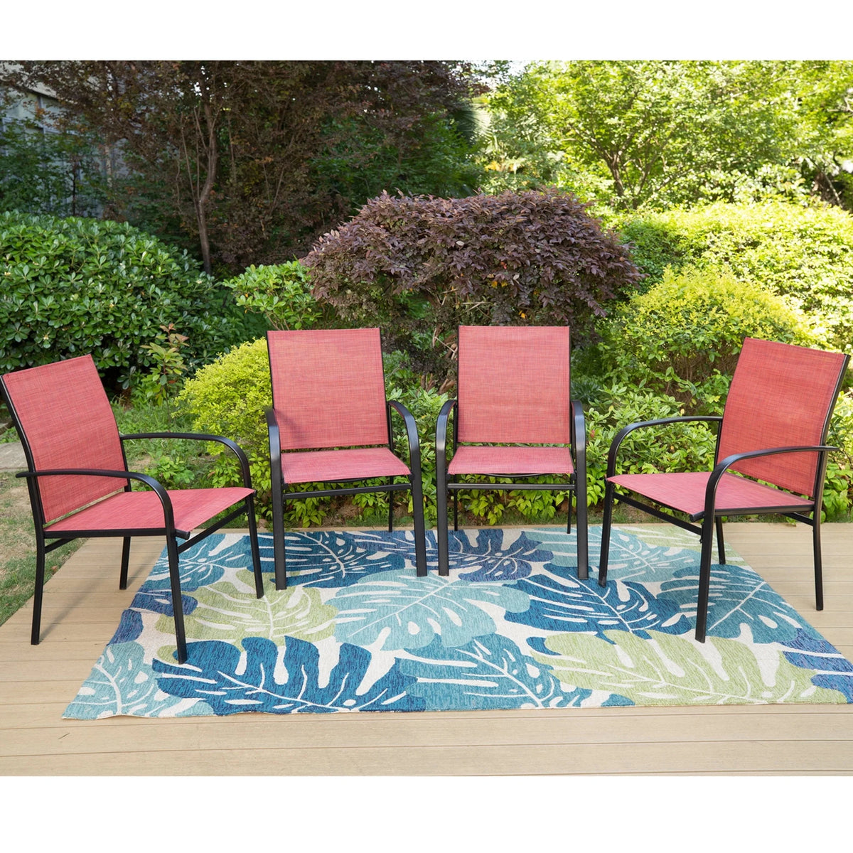 Set of 4 Outdoor Patio Dining Chairs Steel Textilene J70100