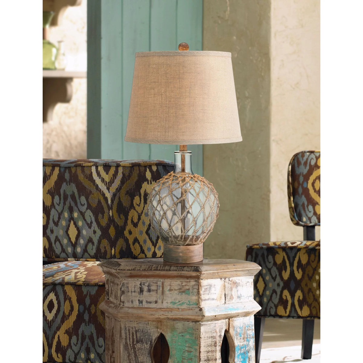 Set of 2 Rope and Clear Glass Table Lamps W8138