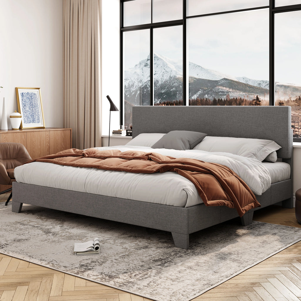 Queen Size Platform Bed with Adjustable Leather Headboard I2100