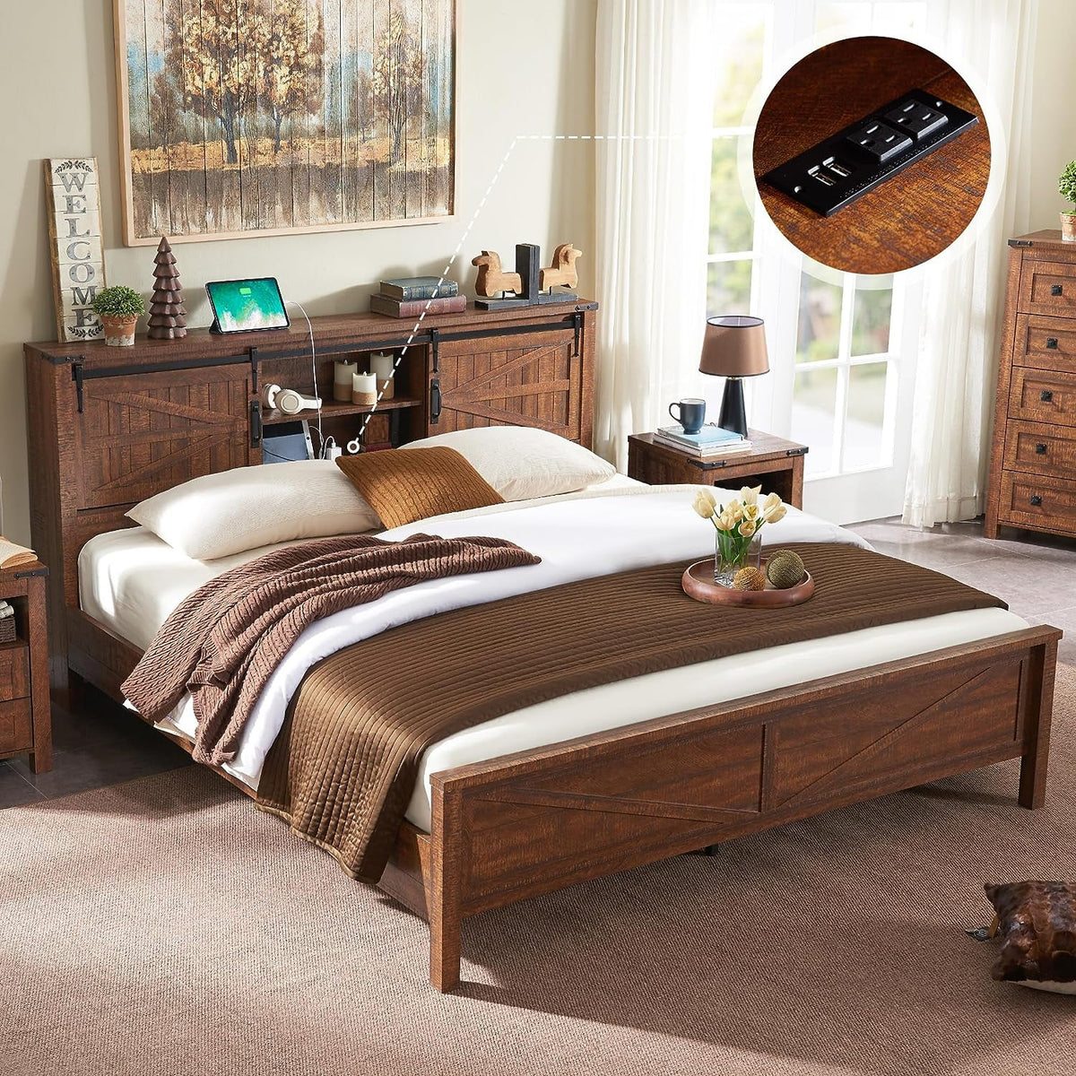 Full Platform Bed with Bookcase Headboard and Charging Station H361092