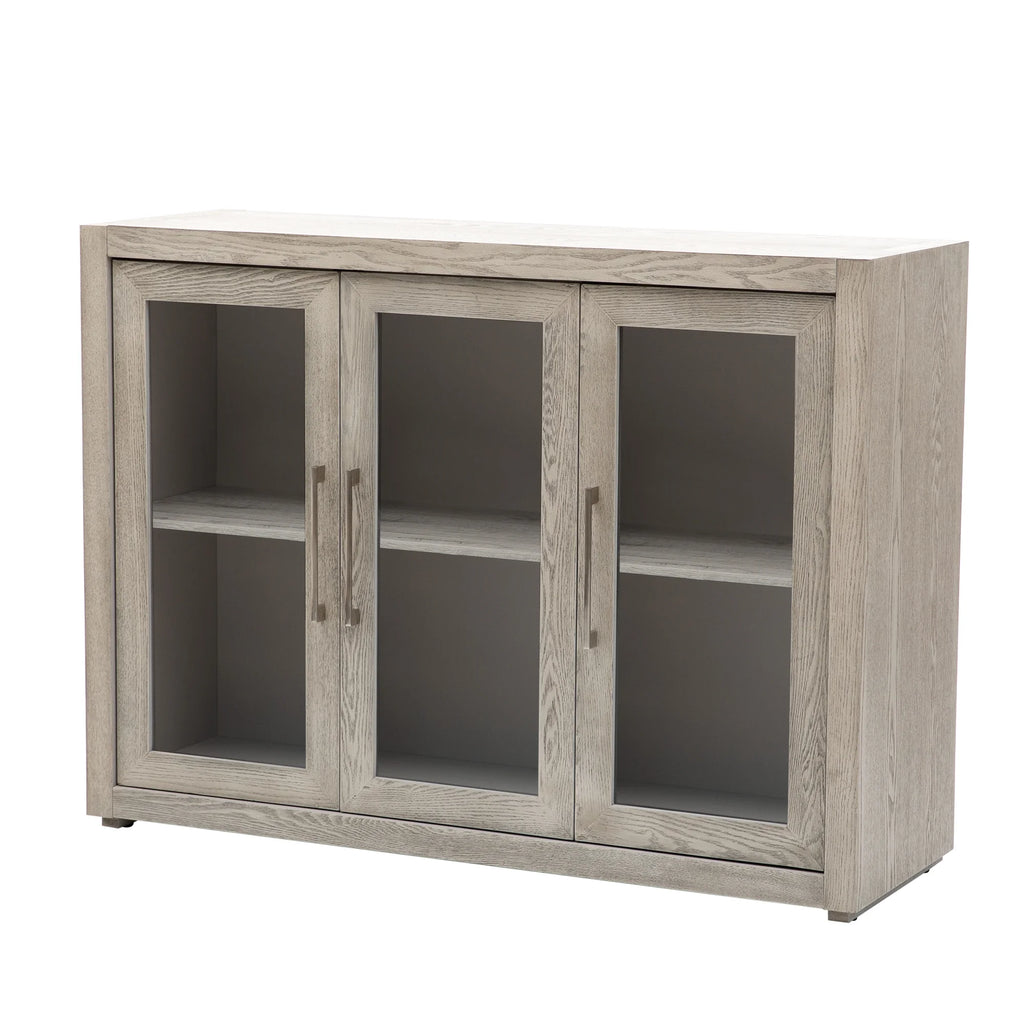 Wood Storage Cabinet with Three Tempered Glass Doors and Adjustable Shelf E56494