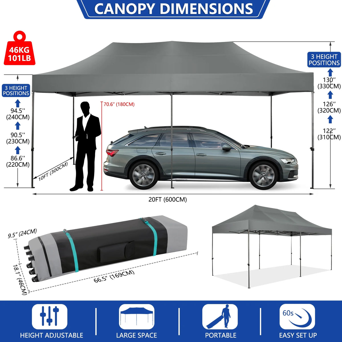 10x20 Heavy Duty Waterproof Canopy with Roller Bag U78846