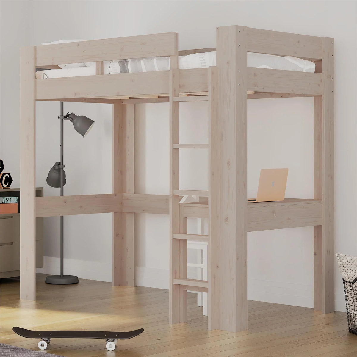 Twin Solid Wood Loft Bed with Desk I625203