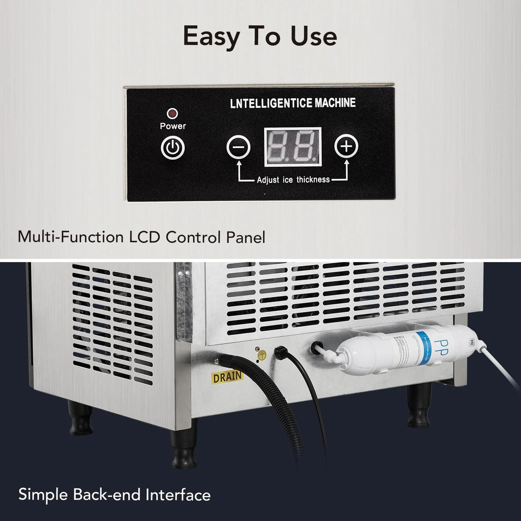 Commercial Ice Machine 130lbs/24H Stainless Steel 44lbs Ice Storage A229
