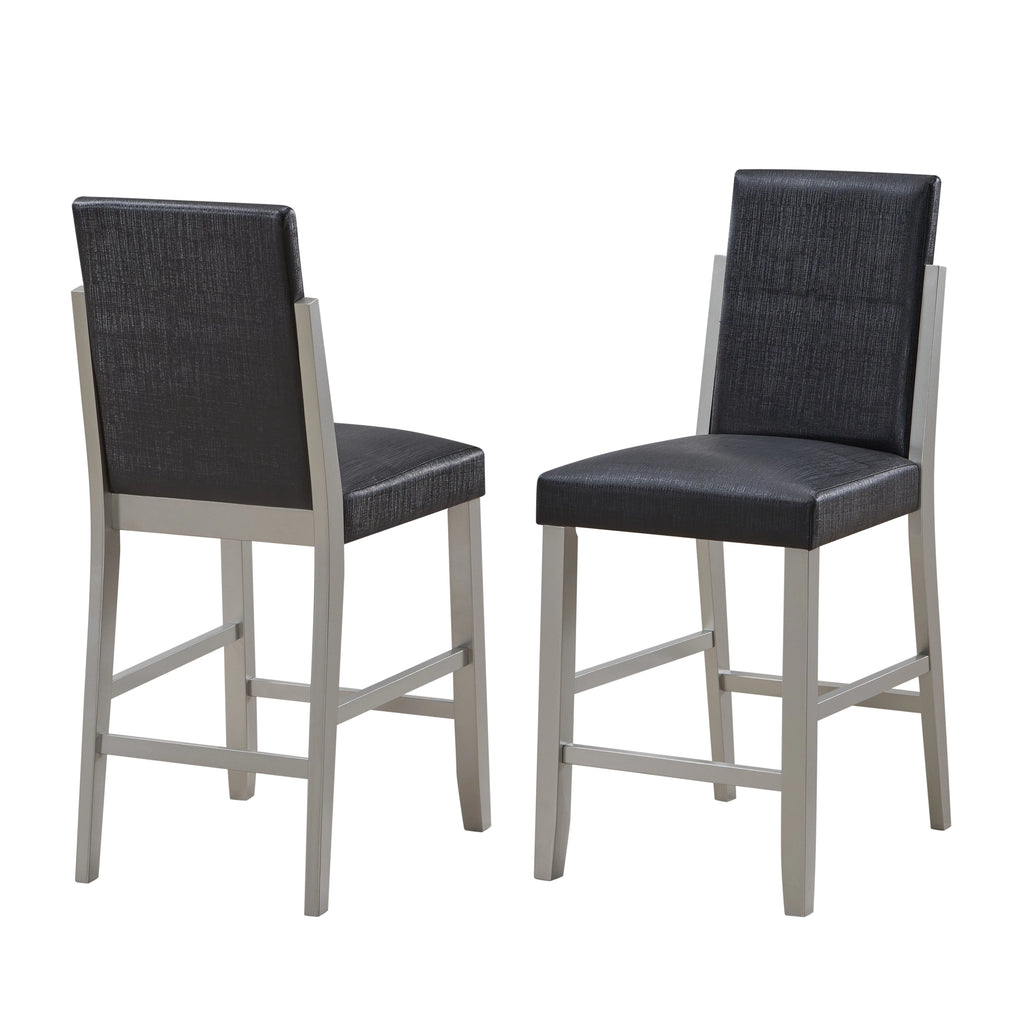 Black Vinyl & Champagne Wood Counter Height Bar Stools Set of 2 L76359