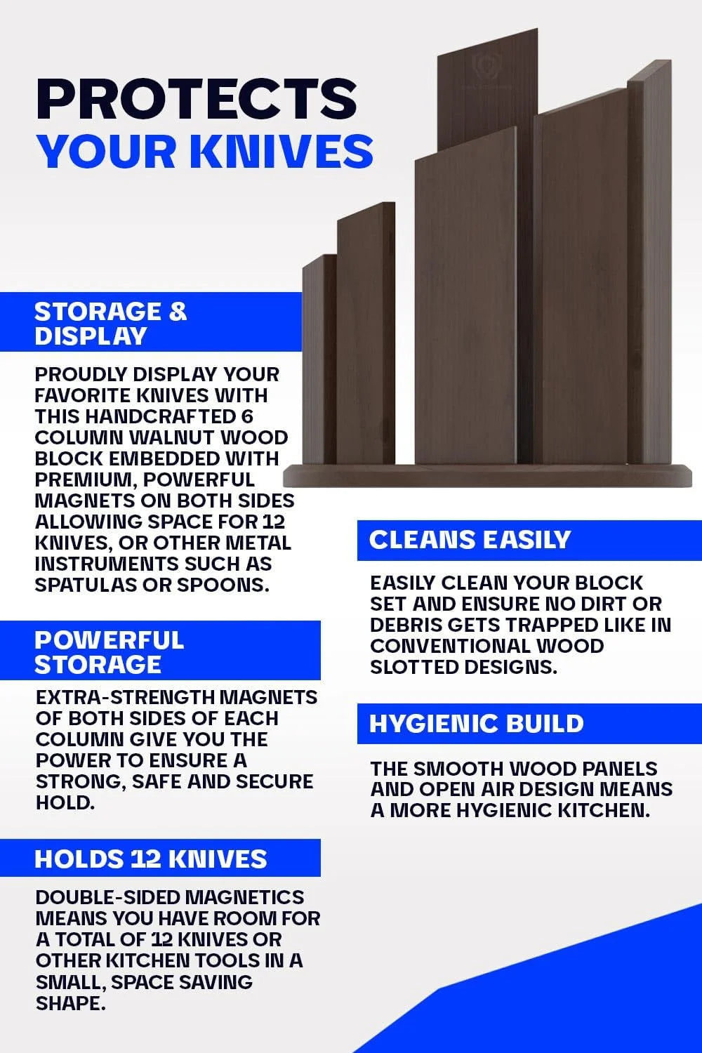 Magnetic Double-Sided Walnut Knife Block P4361
