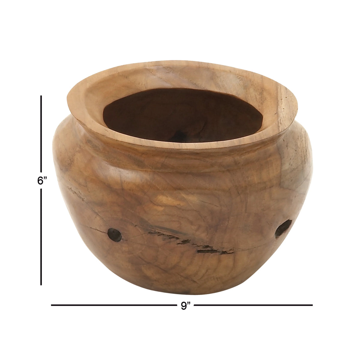 9" Handmade Round Brown Teak Wood Decorative Bowl G5104