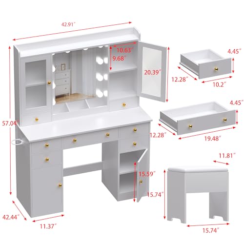 White Vanity Desk with Mirror and Lights J8928