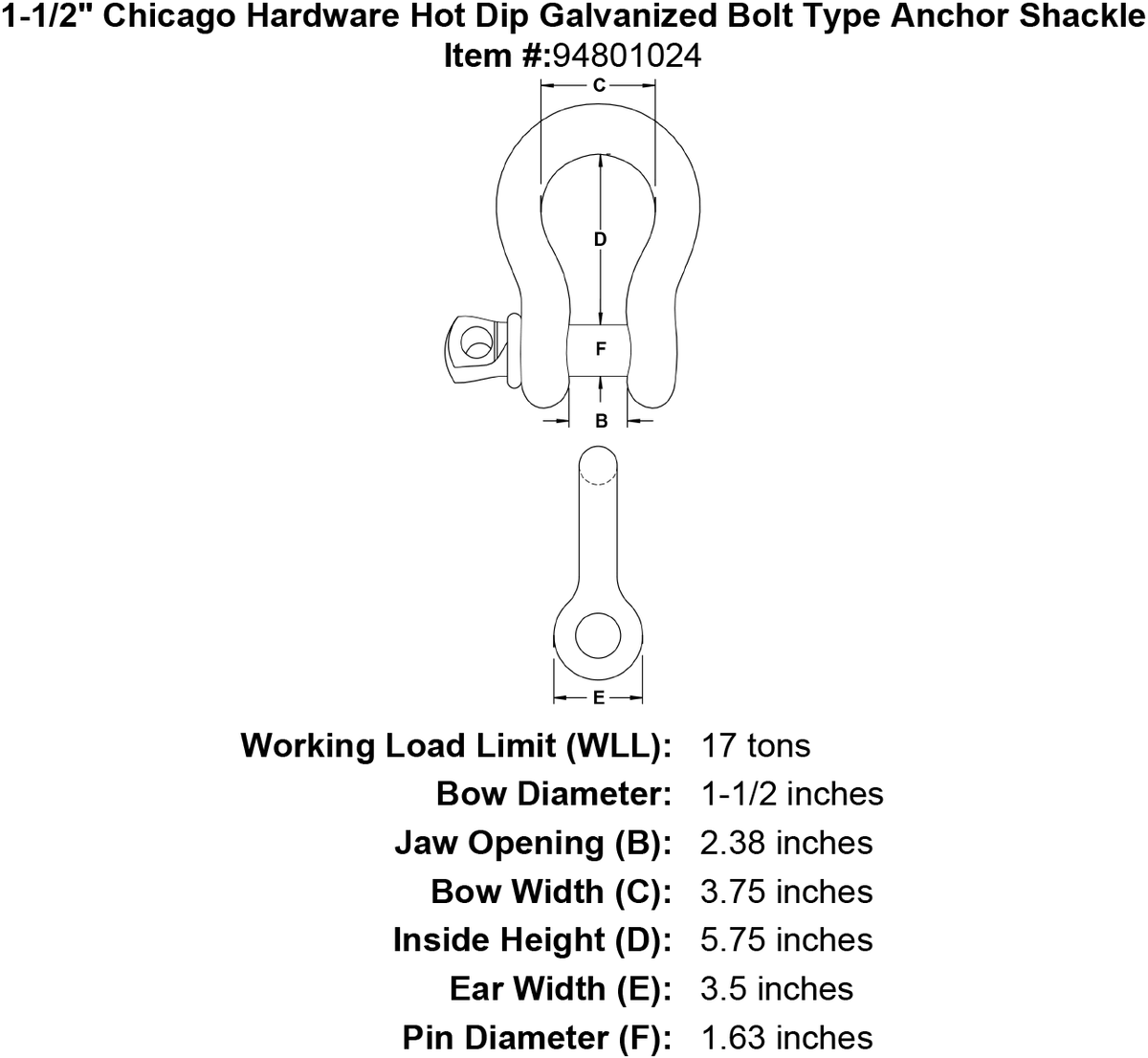 Hot Dip Galvanized Bolt Type Anchor Shackle T8871