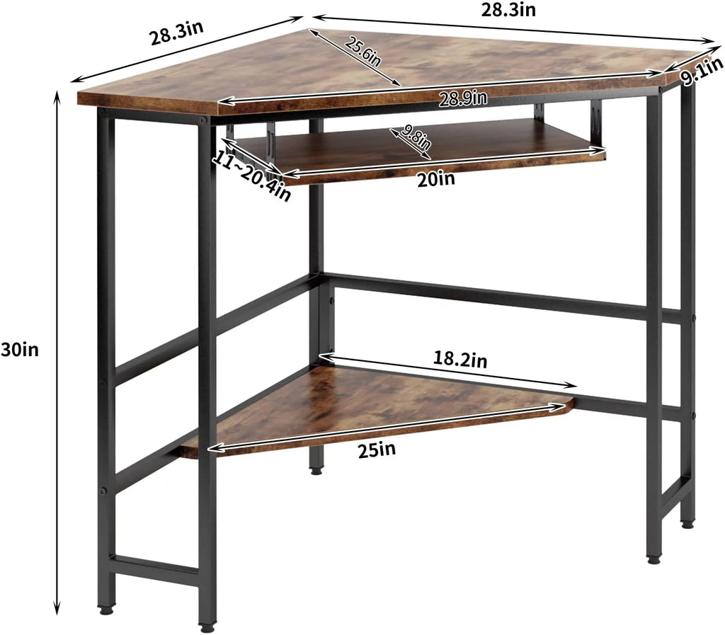 28inch Corner Computer Desk with Storage Shelf and Keyboard Tray A89385