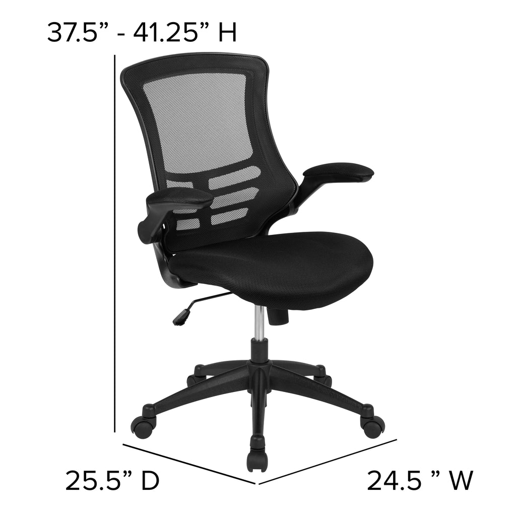 Black Mesh Swivel Ergonomic Task Office Chair with Flip-Up Arms B348