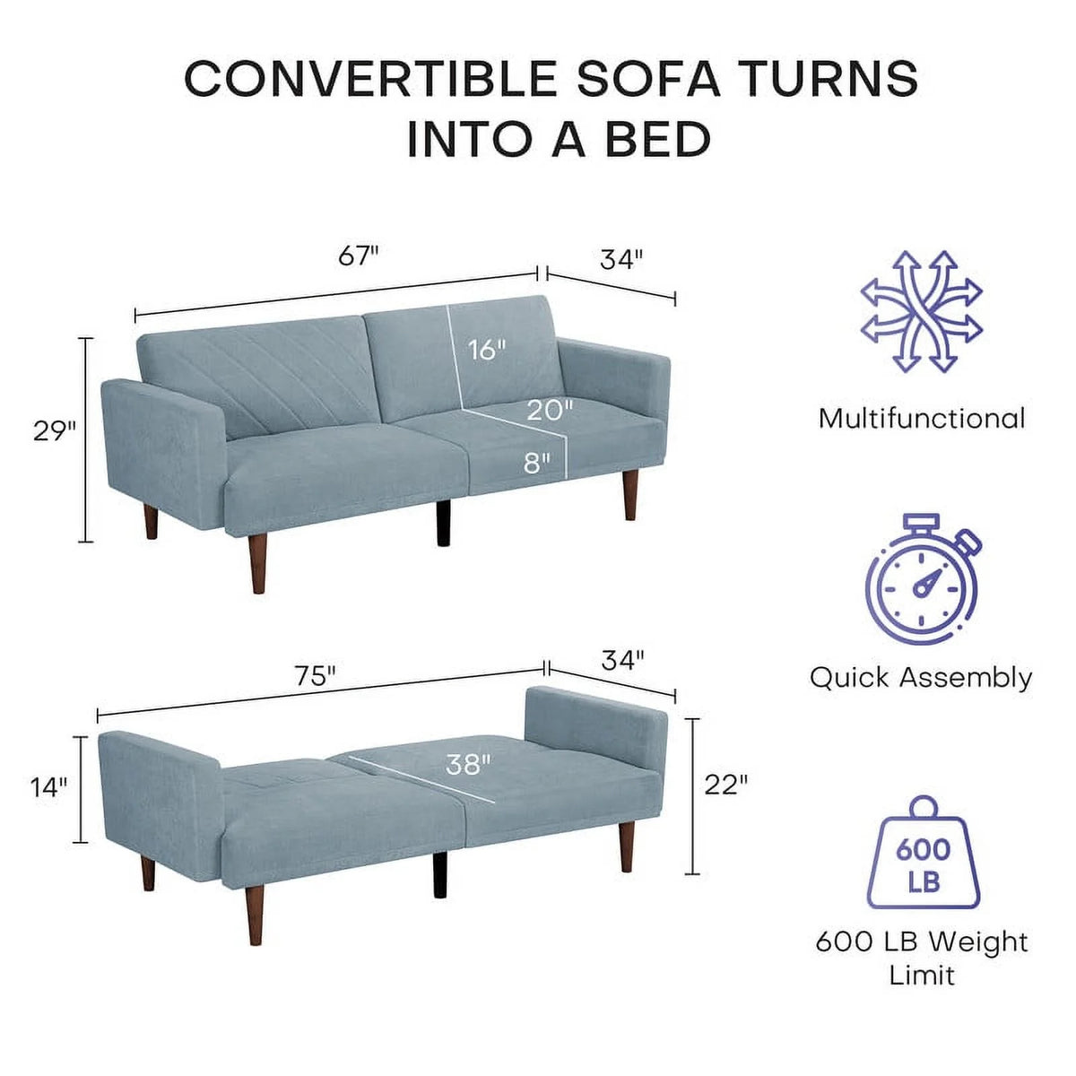Blue Convertible Futon Sofa Bed S561413