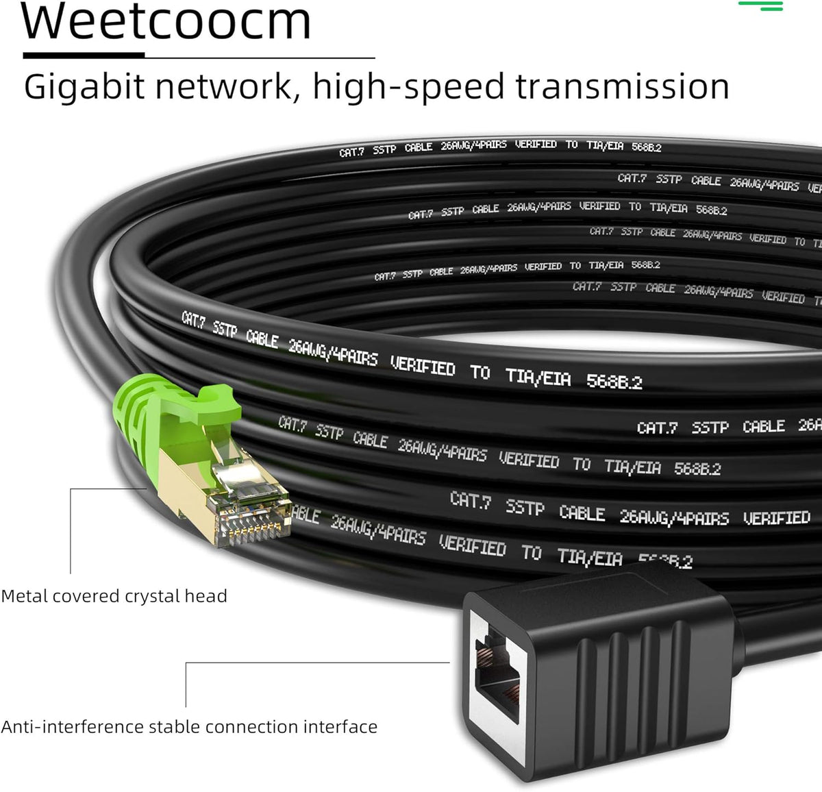 Ethernet Extension Cable 25ft Cat6a Shielded RJ45 Male to Female Y22769