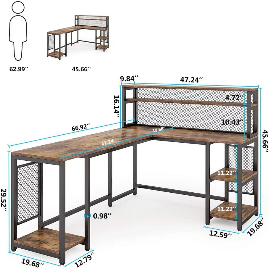 67" Computer Desk with Hutch and 5 Storage Shelves Y9331
