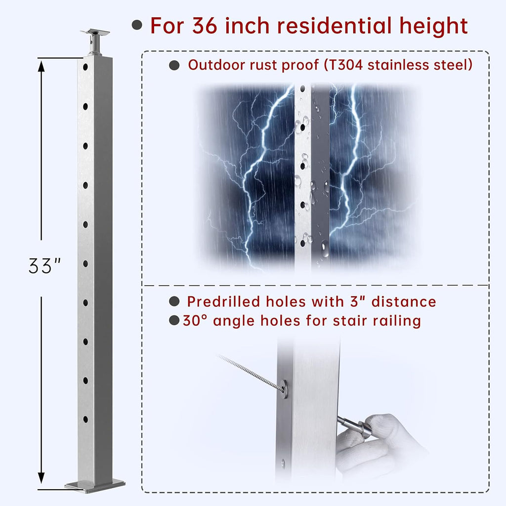 4 Pack Stainless Steel Cable Railing Post O875707