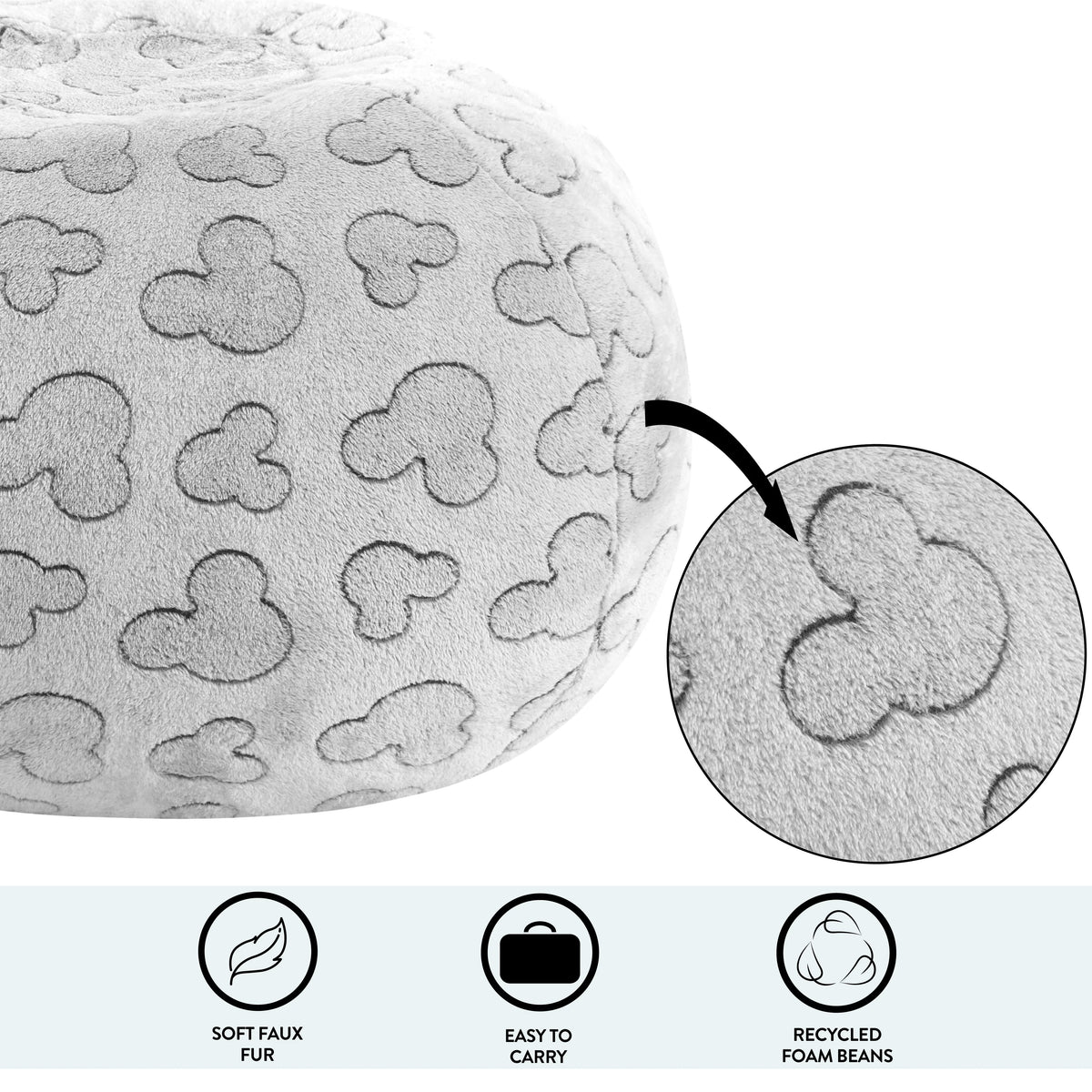 Super Soft Embossed Faux Fur Round Bean Bag Chair N524300