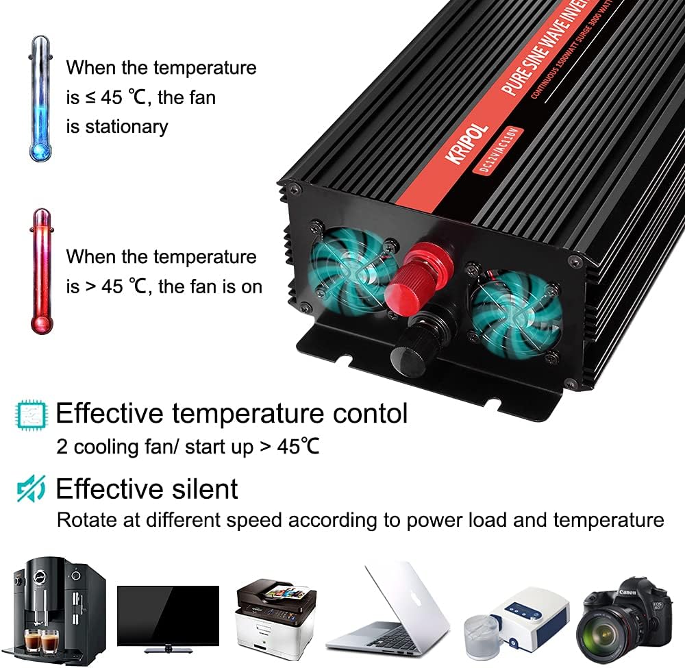 1500 Watt Pure Sine Wave Inverter 12V DC to 110v/120v AC A289054