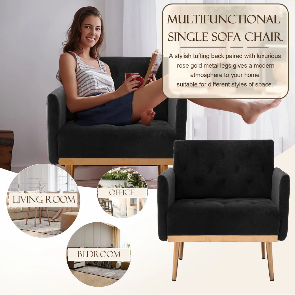 Green Velvet Upholstered Accent Chair with Metal Legs I89394