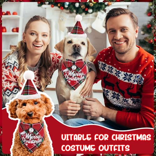 9pcs Christmas Dog Bandana Hat Bow Tie Set Buffalo Plaid Pet Costume L27283