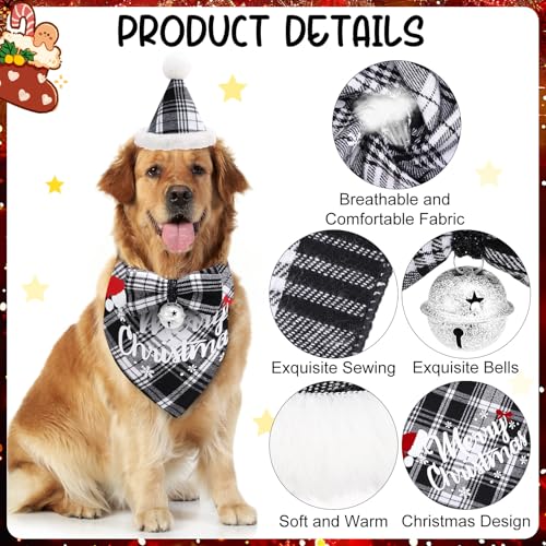 9pcs Christmas Dog Bandana Hat Bow Tie Set Buffalo Plaid Pet Costume L27283