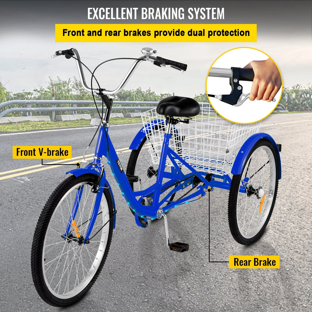 24" Single Speed Three Wheel Bike with Basket Blue L4527