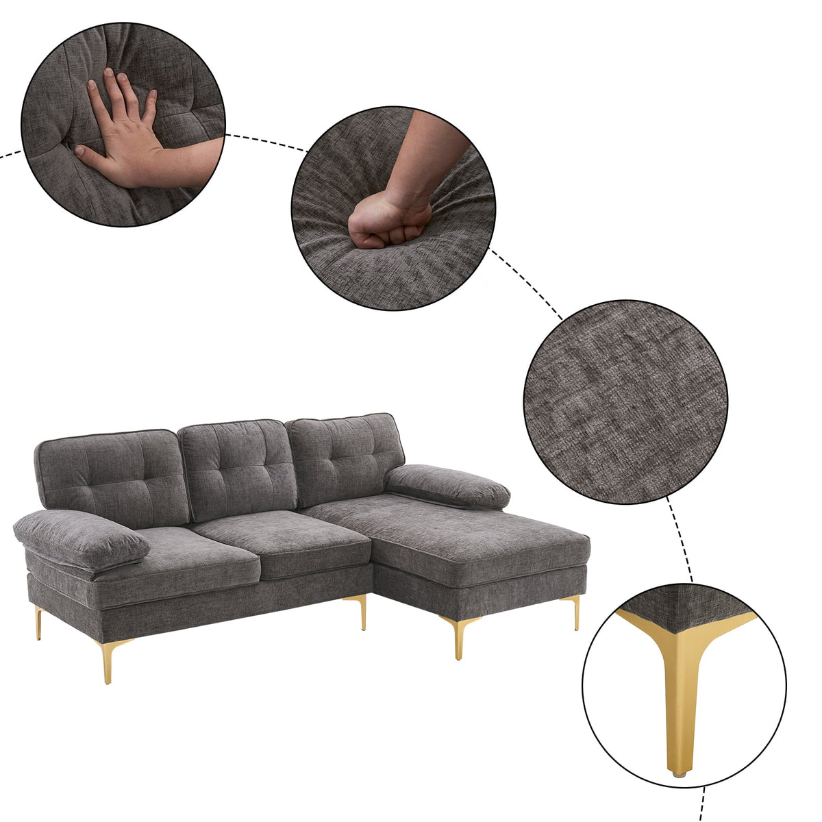 Dark Gray 83 inch L-Shape Sectional Sofa I631472