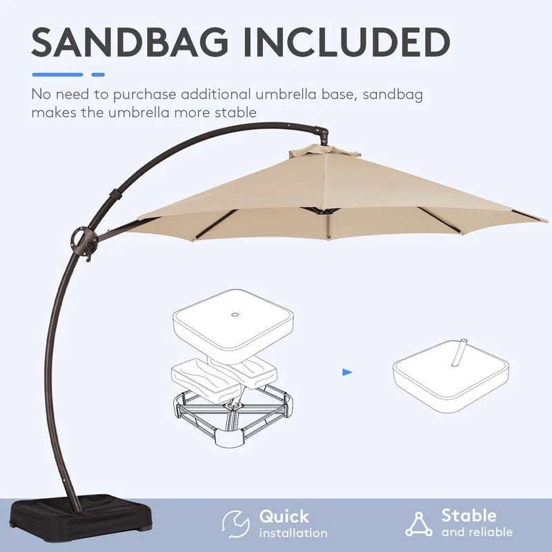 11ft Curvy Cantilever Offset Hanging Patio Umbrella with Base, Beige B875009