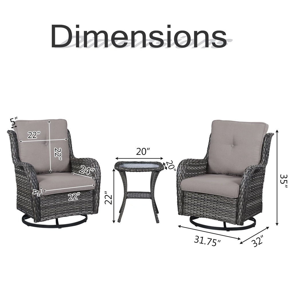 3-Piece Outdoor Swivel Gliders with Side Table V320