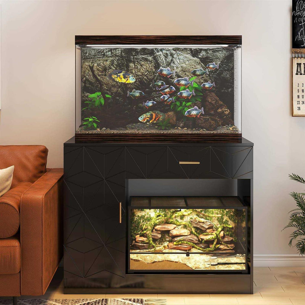 Black Aquarium Stand with Drawer and Cabinet Y2799