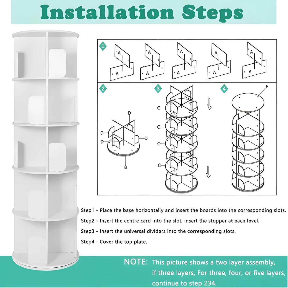 5 Tier 360° Rotating White Wood Bookshelf I4853