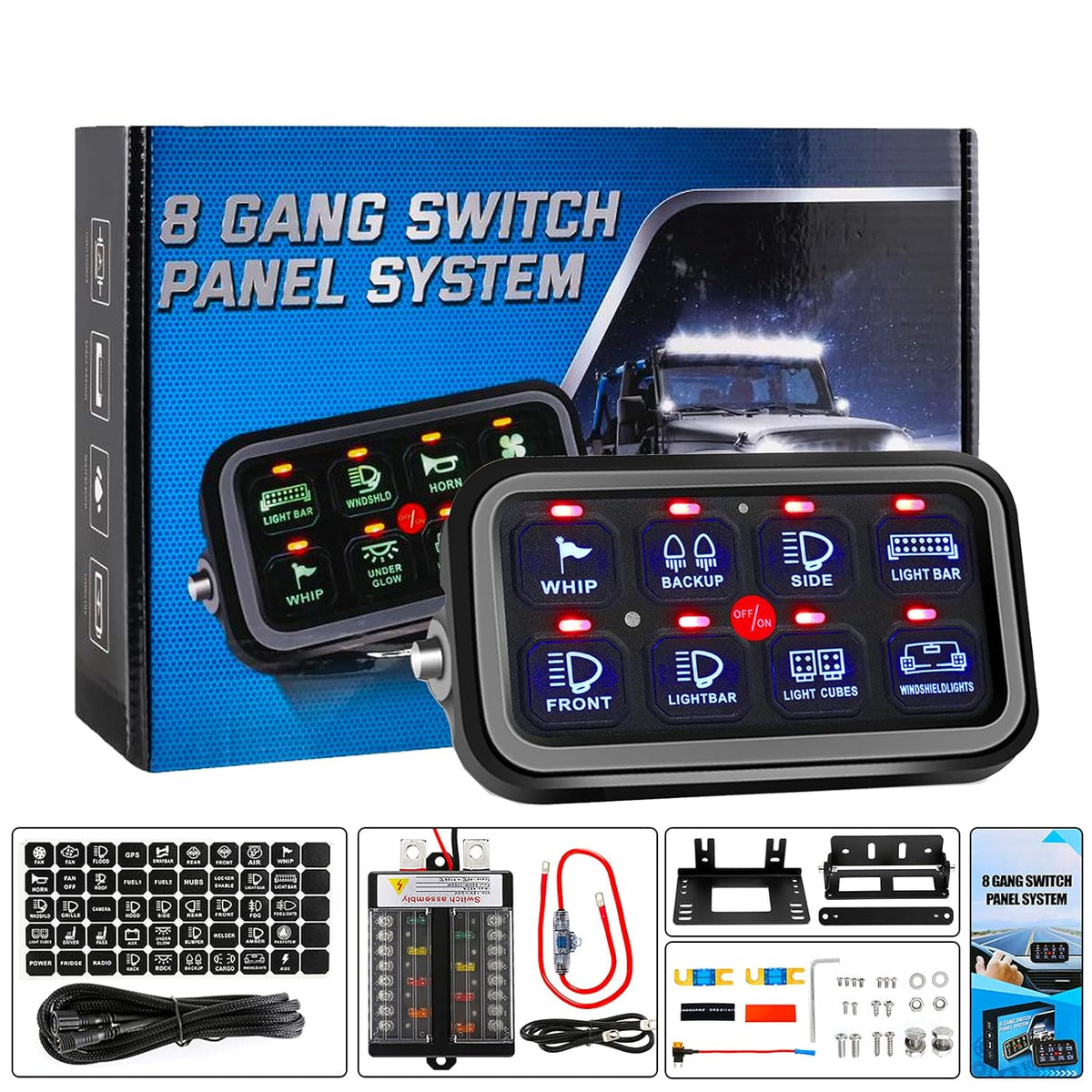 8 Gang Blue LED 12V Switch Panel C6788