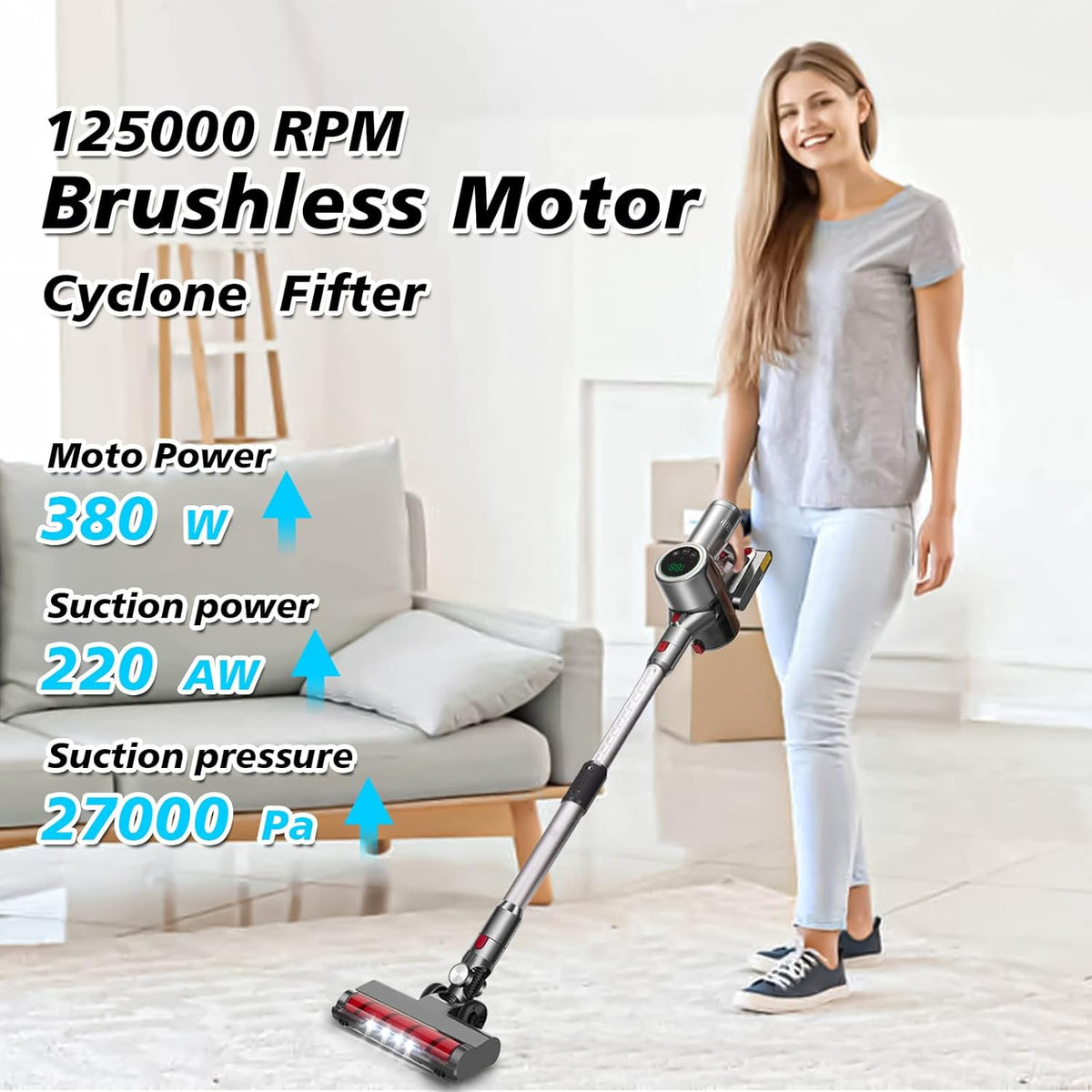 Cordless Vacuum Cleaner 27KPa 380w Brushless Motor Stick Vacuum 11 in 1 K880586